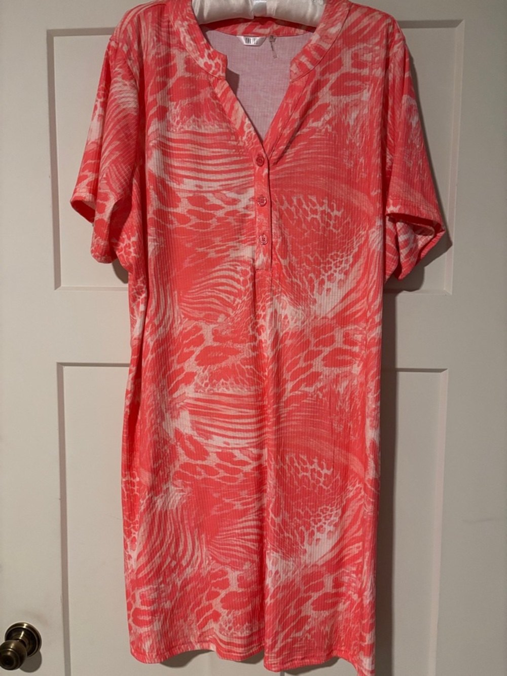 BUNDLE & SAVE!  Coral & White Printed Short Sleeve Tunic Dress